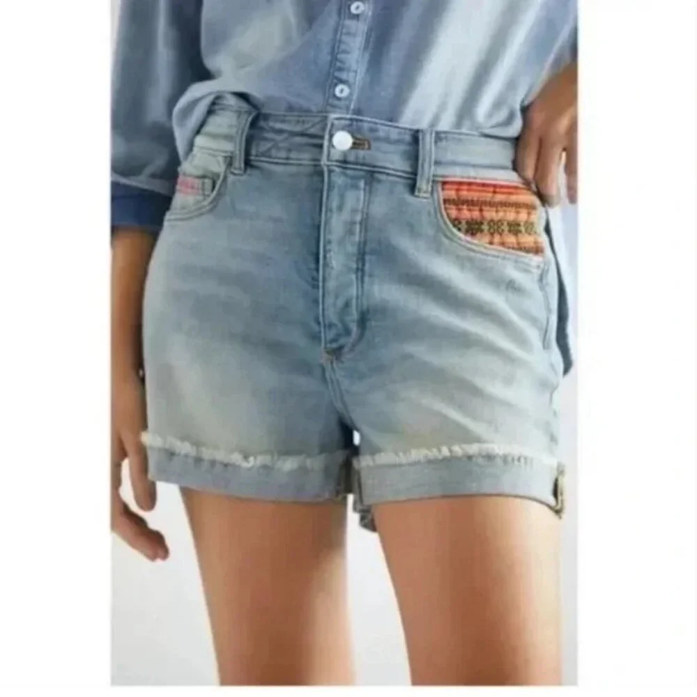 Anthropologie Pilcro Signature High‎ Rise Embroidered Western Denim Short 30 - Picture 13 of 13